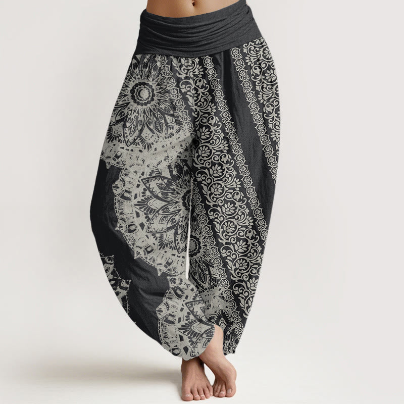 Buddha Stones Reine Baumwolle Mandala Muster Parallel Blumen Damen Haremshose mit elastischer Taille - DimGray - US22, UK/AU26, EU54 (6XL) - image 0