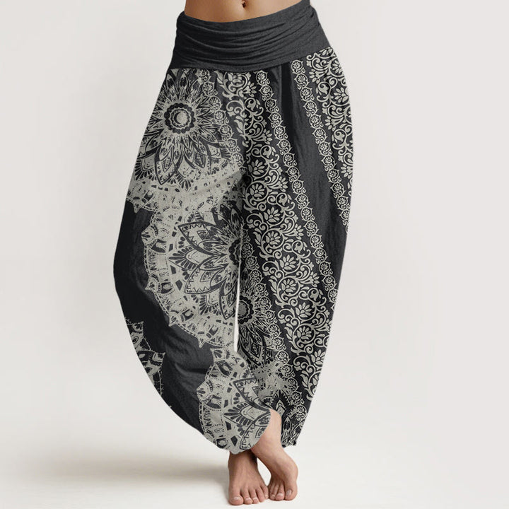 Buddha Stones Reine Baumwolle Mandala Muster Parallel Blumen Damen Haremshose mit elastischer Taille - DimGray - US22, UK/AU26, EU54 (6XL) - image 0