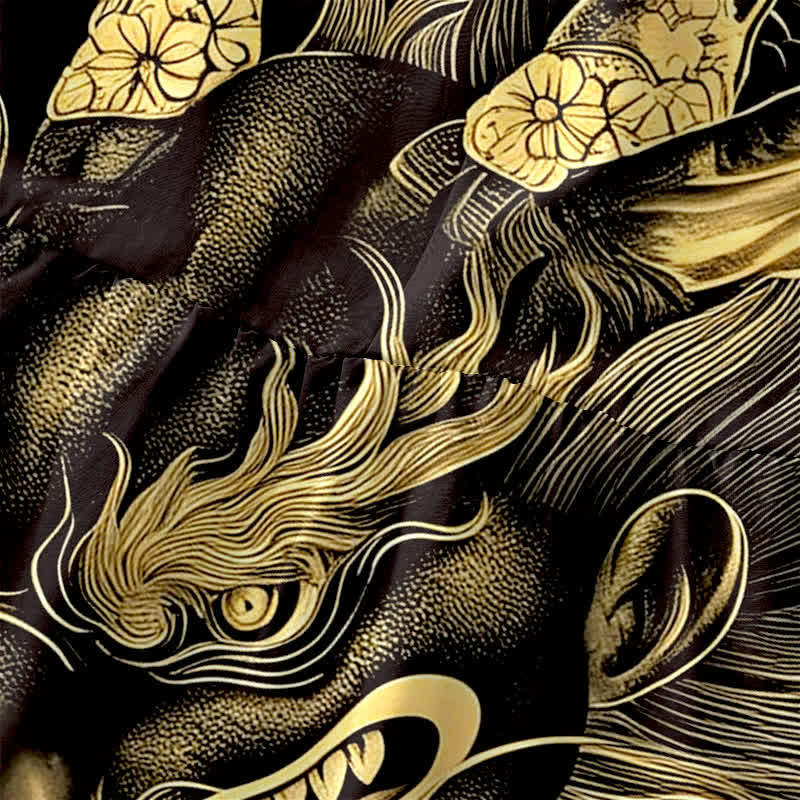 Buddha Stones Lässiges, ärmelloses Midikleid für Damen mit orientalischem Drachen- und Wolkenmuster und Taschen - image 1
