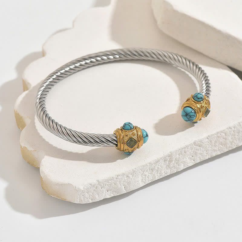 Buddha Stones Zweifarbiges Armband aus Edelstahl mit Spiralmotiv - Gelb (Türkisfarbener Akzent) - image 4