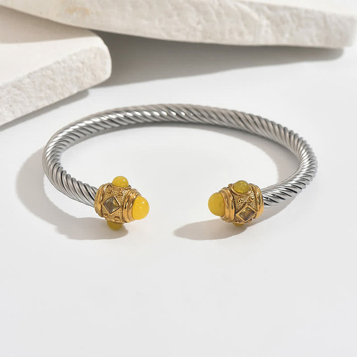 Buddha Stones Zweifarbiges Armband aus Edelstahl mit Spiralmotiv - Gelb (Gelber Edelstein-Akzent) - image 8