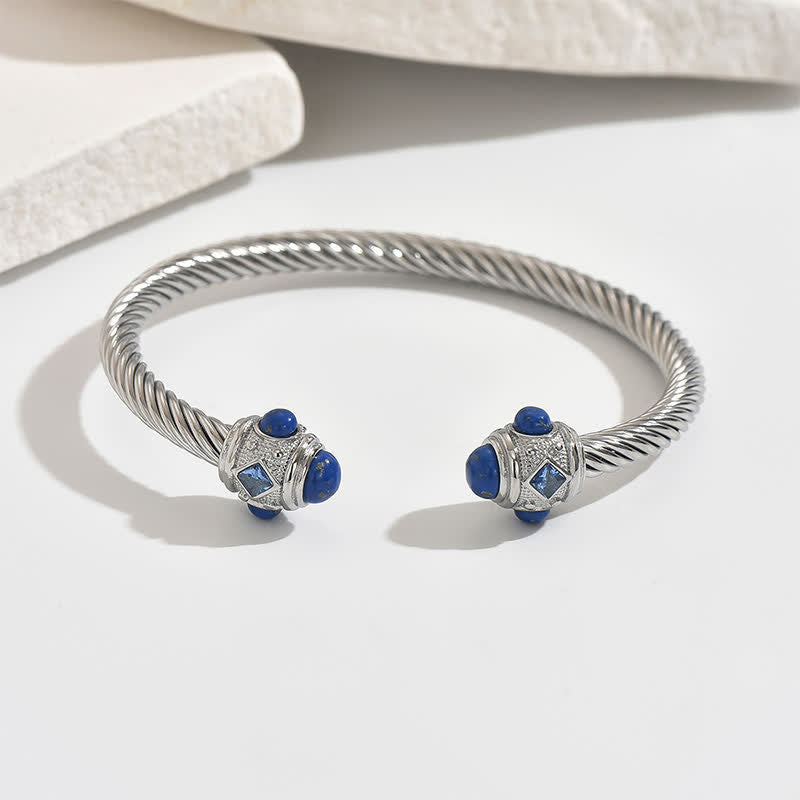 Buddha Stones Zweifarbiges Armband aus Edelstahl mit Spiralmotiv - Silber (Blauer Edelstein-Akzent) - image 12