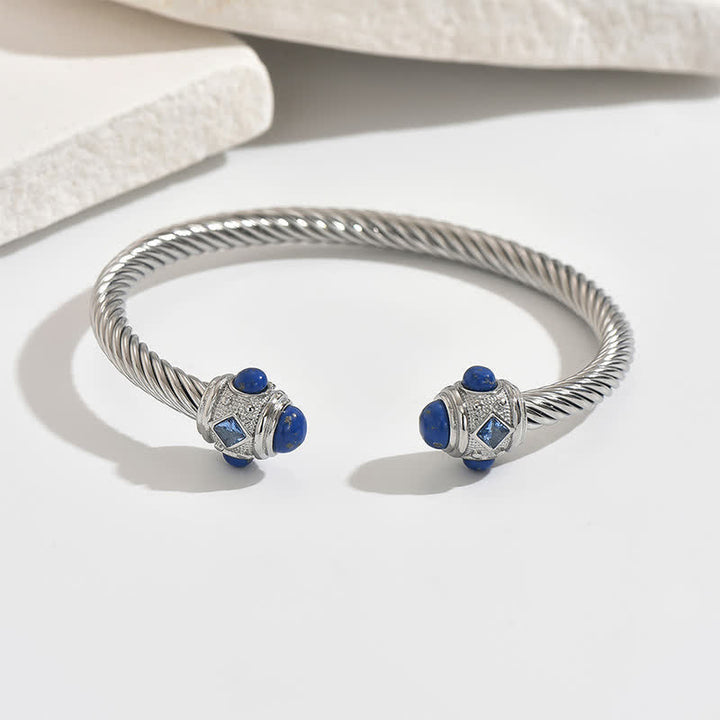 Buddha Stones Zweifarbiges Armband aus Edelstahl mit Spiralmotiv - Silber (Blauer Edelstein-Akzent) - image 12