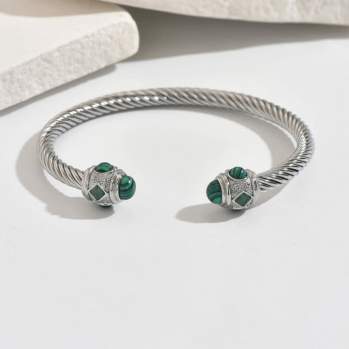 Buddha Stones Zweifarbiges Armband aus Edelstahl mit Spiralmotiv - Silber (Grüner Edelsteinakzent) - image 10