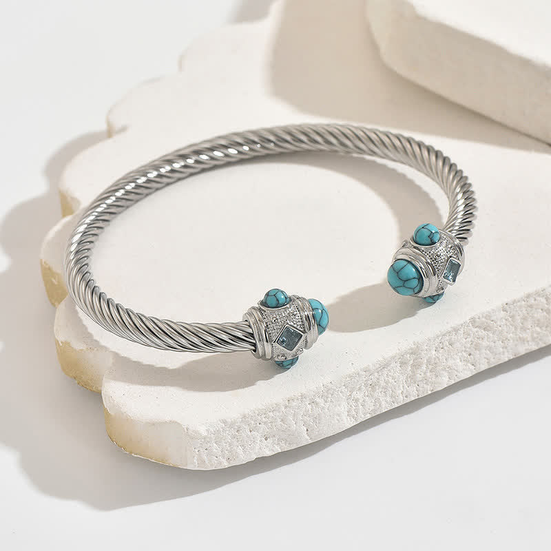 Buddha Stones Zweifarbiges Armband aus Edelstahl mit Spiralmotiv - Silber (Türkis-Akzent) - image 11