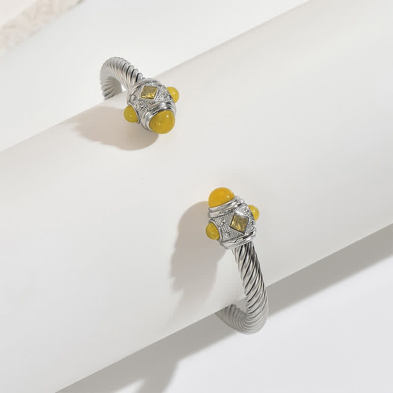 Buddha Stones Zweifarbiges Armband aus Edelstahl mit Spiralmotiv - Silber (Gelber Edelsteinakzent) - image 13