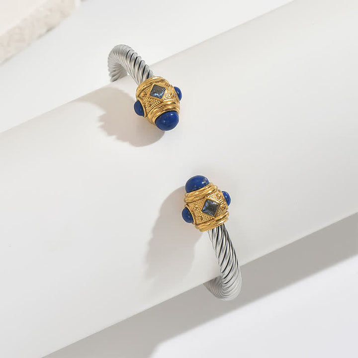 Buddha Stones Zweifarbiges Armband aus Edelstahl mit Spiralmotiv - Gelb (Blauer Edelstein-Akzent) - image 7