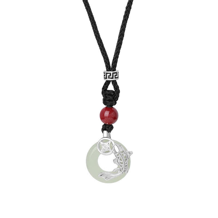 Buddha Stones Jade-Koi-Fisch-Erfolgs-geflochtene kreisförmige Halskette im chinesischen Stil - image 13