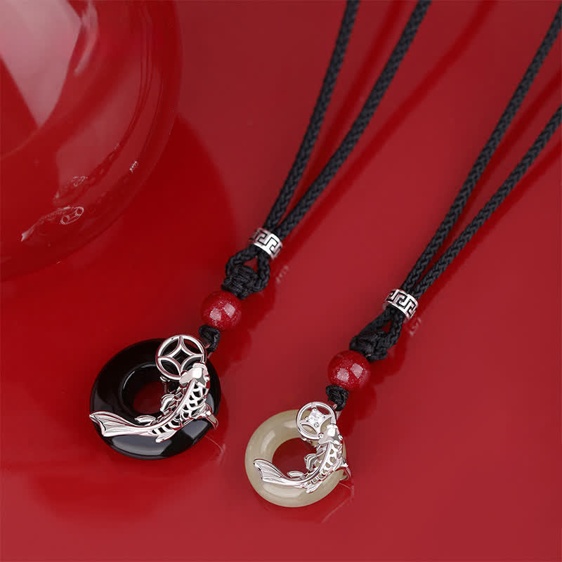 Buddha Stones Jade-Koi-Fisch-Erfolgs-geflochtene kreisförmige Halskette im chinesischen Stil - image 0