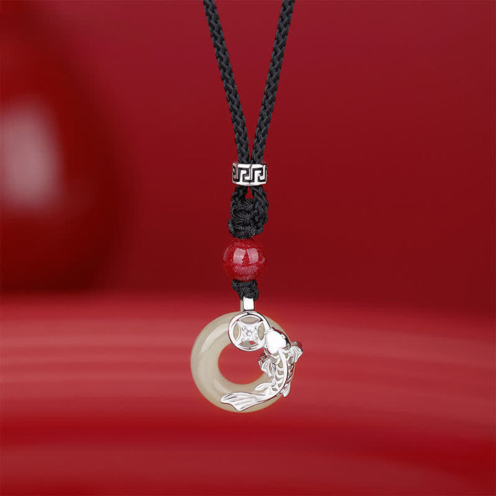 Buddha Stones Jade-Koi-Fisch-Erfolgs-geflochtene kreisförmige Halskette im chinesischen Stil - Hetian Jade (Wohlstand♥Glück) - Silber (Reinheit ♥ Intuition) - image 11
