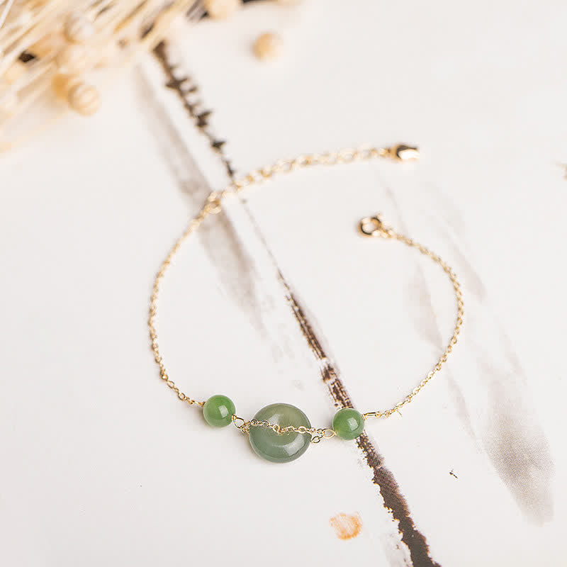 Buddha Stones Hetian Jade Friedensschnalle Harmony Minimalistisches Armband mit runder Kette - Hetian Jade (Wohlstand♥Glück) - image 0