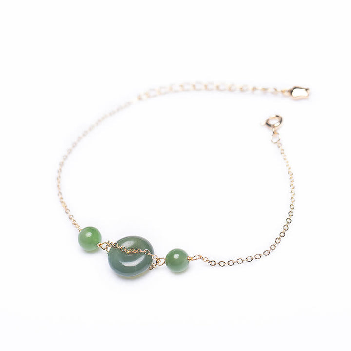 Buddha Stones Hetian Jade Friedensschnalle Harmony Minimalistisches Armband mit runder Kette - image 8