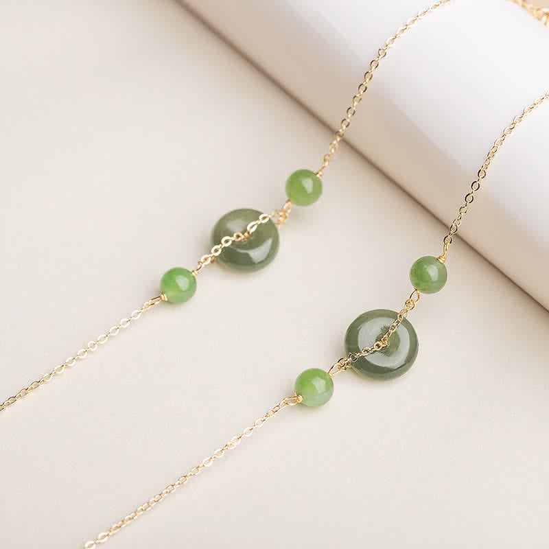 Buddha Stones Hetian Jade Friedensschnalle Harmony Minimalistisches Armband mit runder Kette - image 3