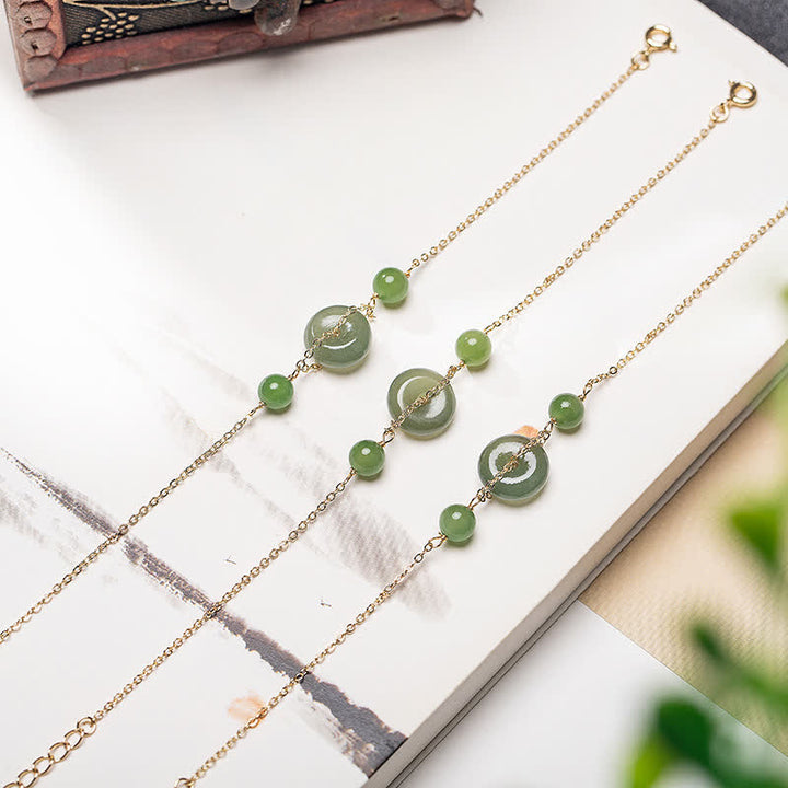 Buddha Stones Hetian Jade Friedensschnalle Harmony Minimalistisches Armband mit runder Kette - image 4