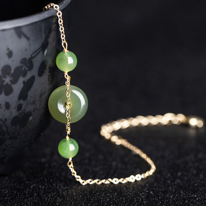 Buddha Stones Hetian Jade Friedensschnalle Harmony Minimalistisches Armband mit runder Kette - image 7