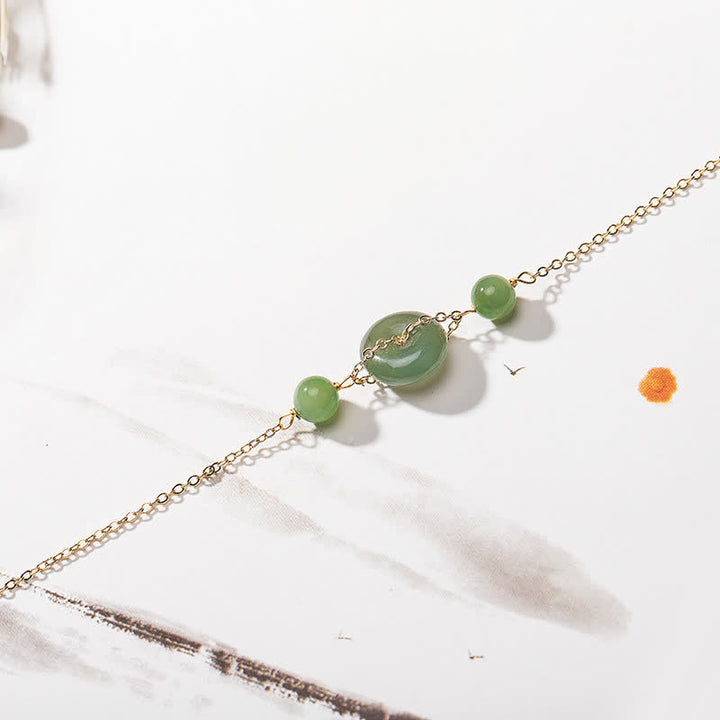 Buddha Stones Hetian Jade Friedensschnalle Harmony Minimalistisches Armband mit runder Kette - image 2