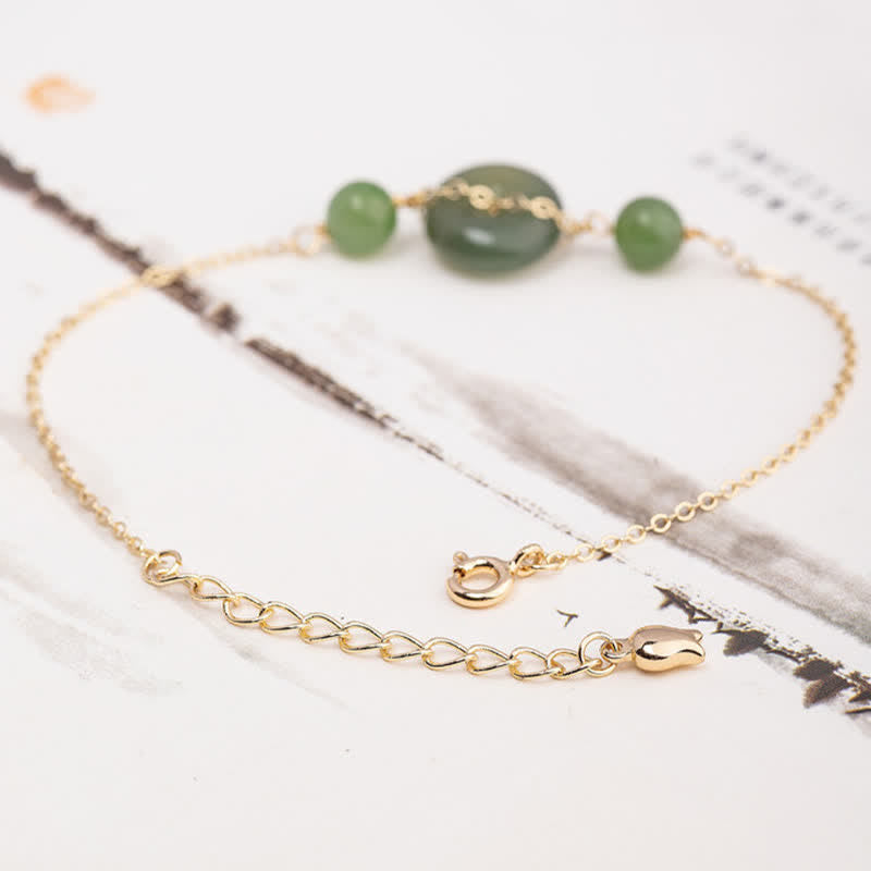 Buddha Stones Hetian Jade Friedensschnalle Harmony Minimalistisches Armband mit runder Kette - image 1