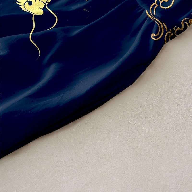Buddha Stones Lässiges, ärmelloses Midikleid für Damen mit goldenem Drachen- und Wolkenmuster und Taschen - image 2