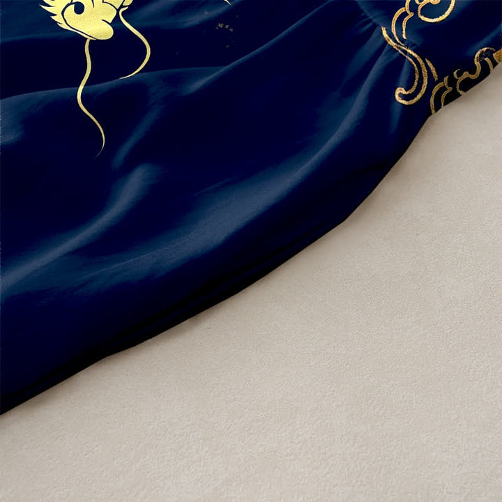 Buddha Stones Lässiges, ärmelloses Midikleid für Damen mit goldenem Drachen- und Wolkenmuster und Taschen - image 2