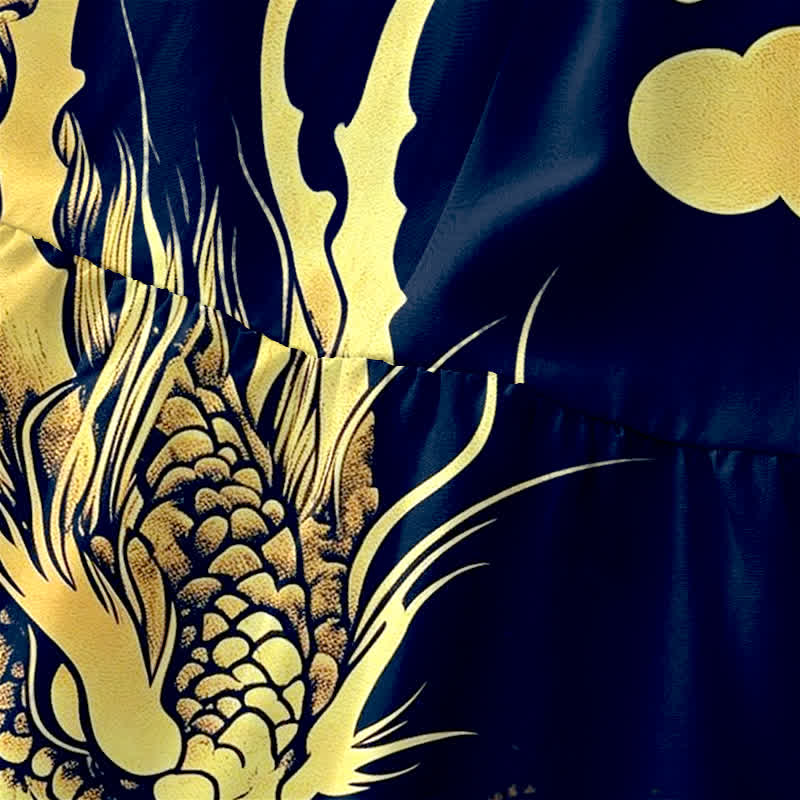 Buddha Stones Lässiges, ärmelloses Midikleid für Damen mit goldenem Drachen- und Wolkenmuster und Taschen - image 1
