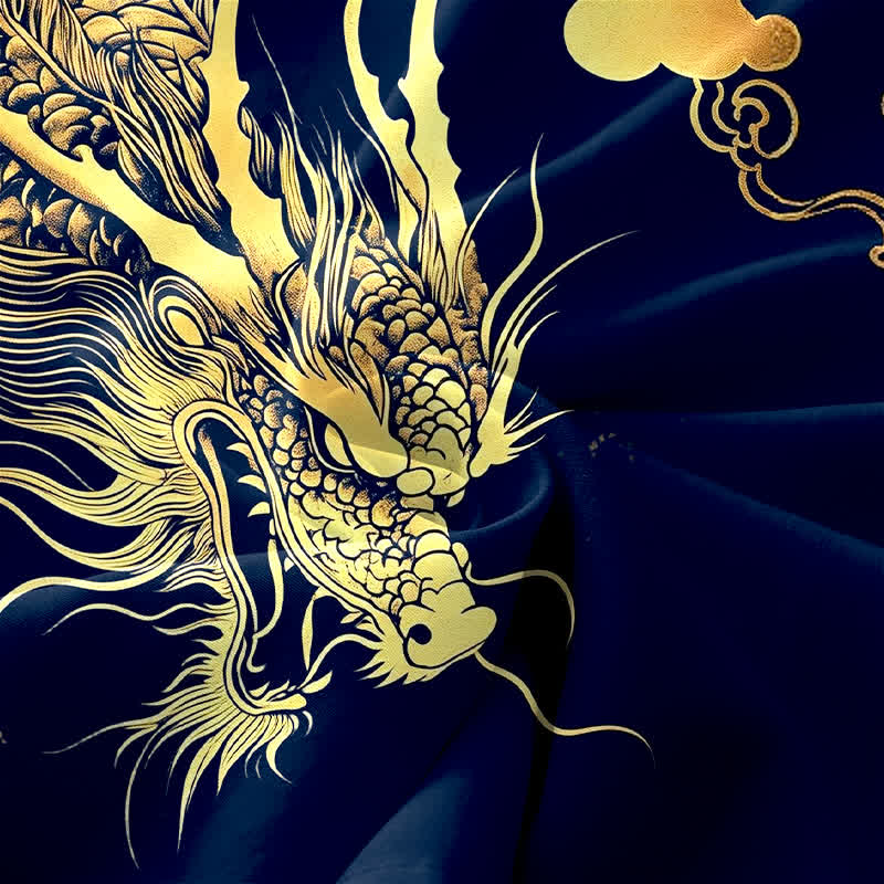 Buddha Stones Lässiges, ärmelloses Midikleid für Damen mit goldenem Drachen- und Wolkenmuster und Taschen - image 3