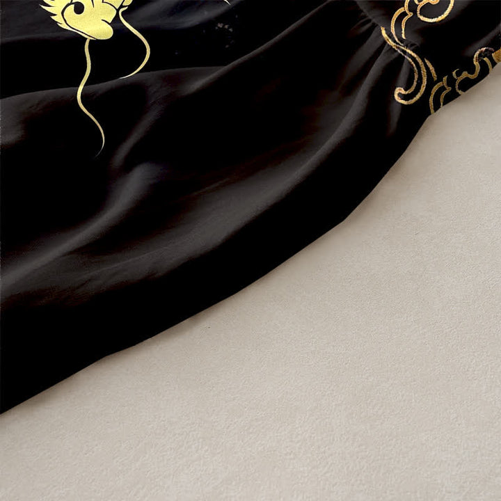 Buddha Stones Lässiges, ärmelloses Midikleid für Damen mit goldenem Drachen- und Wolkenmuster und Taschen - image 6