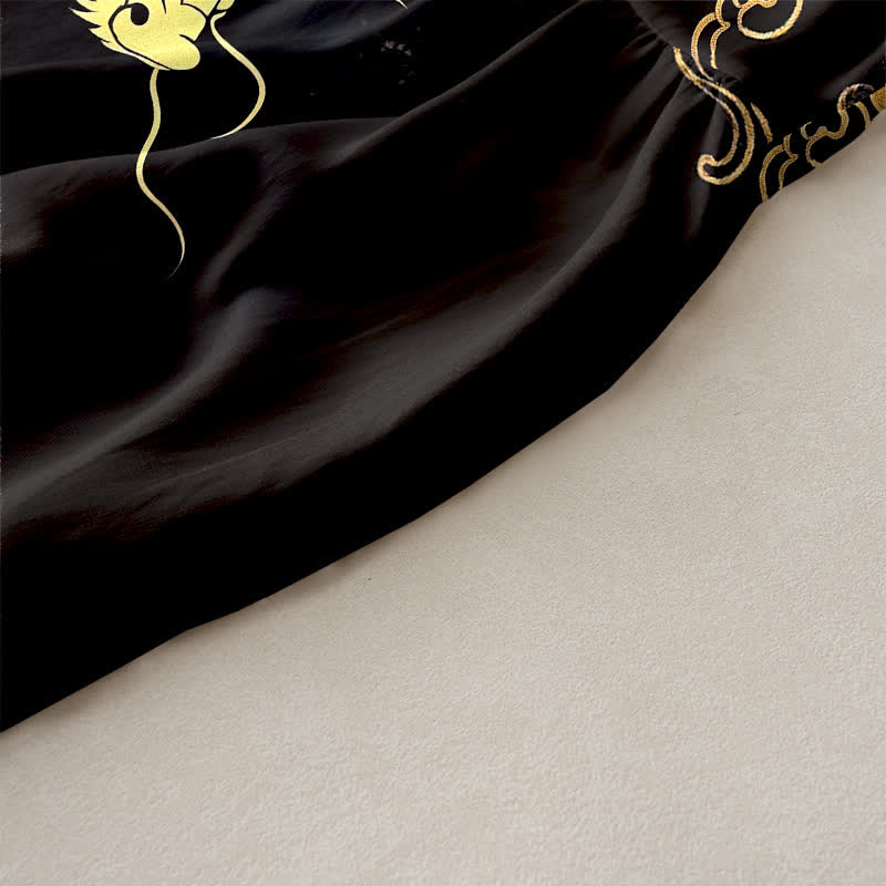 Buddha Stones Lässiges, ärmelloses Midikleid für Damen mit goldenem Drachen- und Wolkenmuster und Taschen - image 6