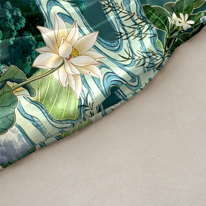 Buddha Stones Lässiges Sommerkleid für Damen mit Lotus- und schwarzem Katzenmuster, ärmellos, Midi-Länge und Taschen - image 2
