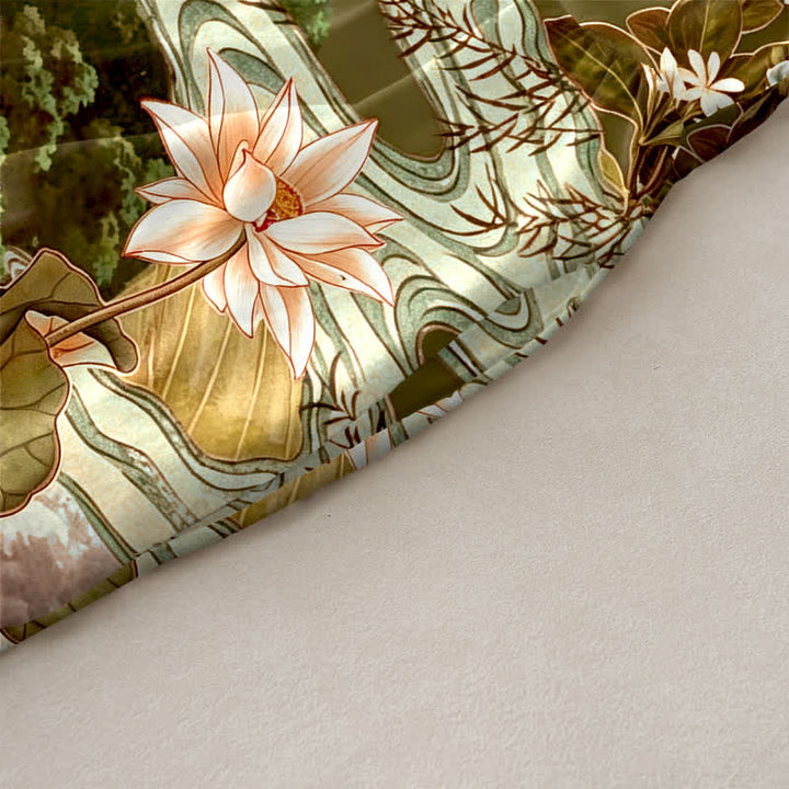 Buddha Stones Lässiges Sommerkleid für Damen mit Lotus- und schwarzem Katzenmuster, ärmellos, Midi-Länge und Taschen - image 6
