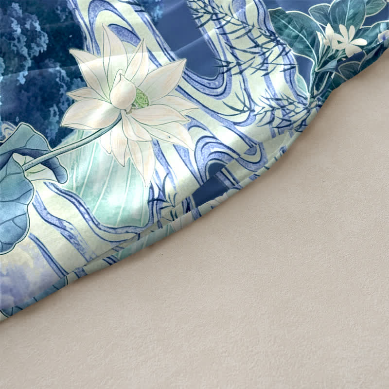 Buddha Stones Lässiges Sommerkleid für Damen mit Lotus- und schwarzem Katzenmuster, ärmellos, Midi-Länge und Taschen - image 10