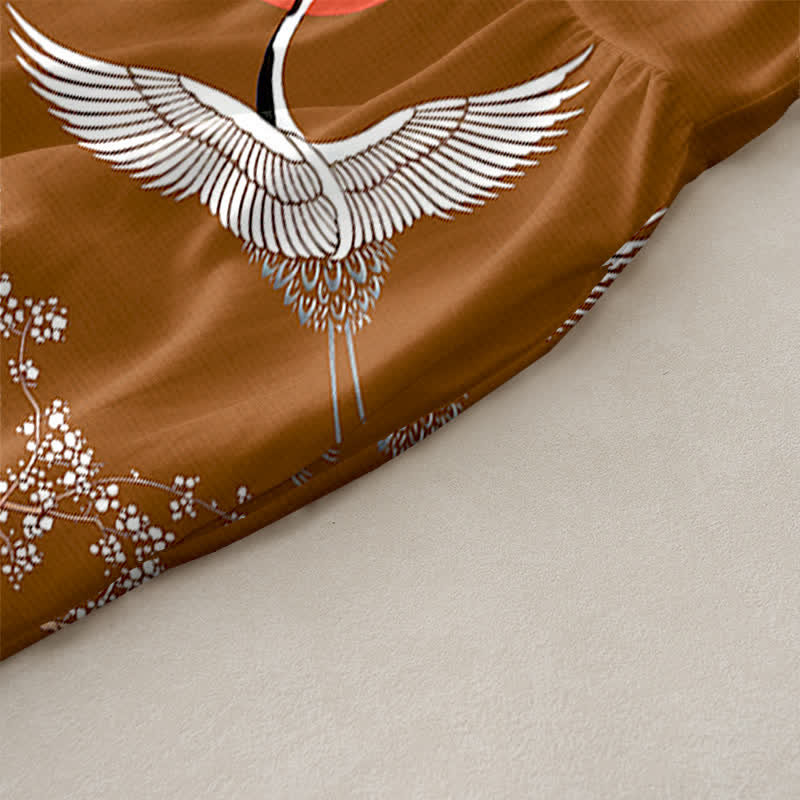 Buddha Stones Sommerliches, lässiges, ärmelloses Midikleid für Damen mit Kranich- und Sonnenmuster in Rot und mit Taschen - image 6