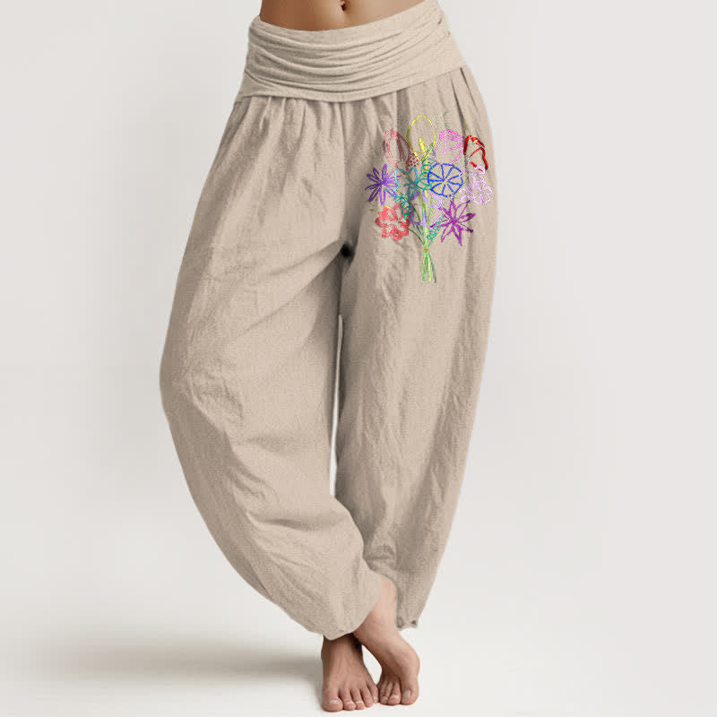 Buddha Stones Damen-Haremshose aus reiner Baumwolle mit Blumenmuster und elastischem Bund - Bräunen - US16, UK/AU20, EU48 (3XL) - image 14