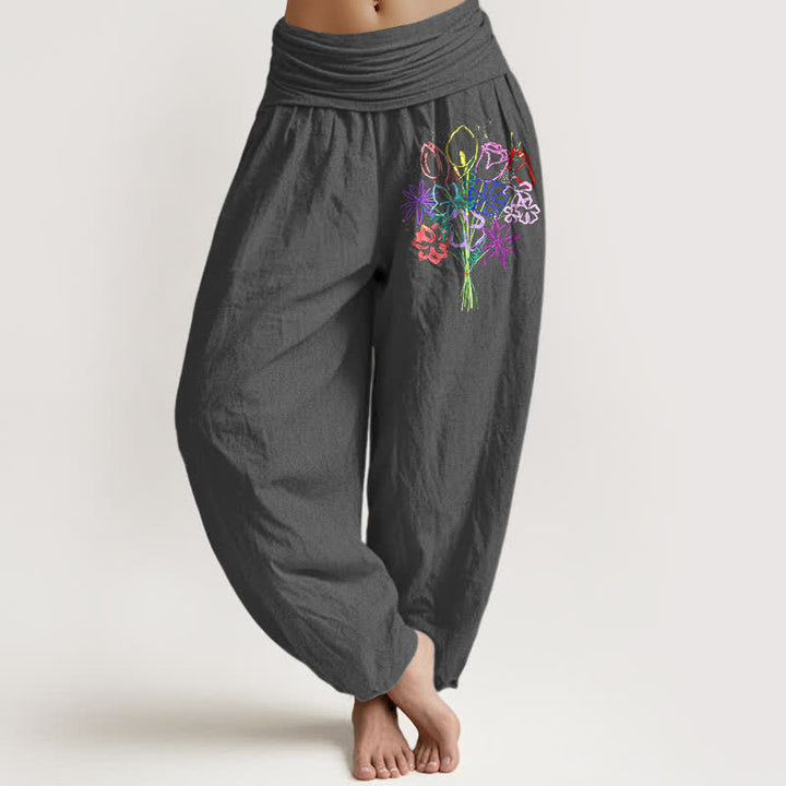 Buddha Stones Damen-Haremshose aus reiner Baumwolle mit Blumenmuster und elastischem Bund - DimGray - US16, UK/AU20, EU48 (3XL) - image 8