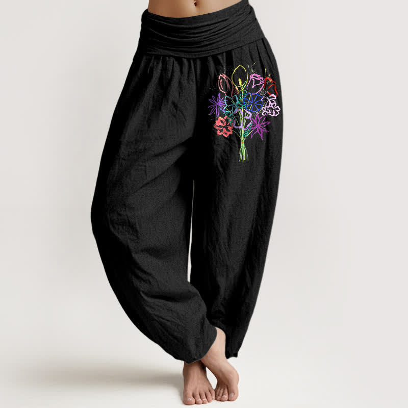 Buddha Stones Damen-Haremshose aus reiner Baumwolle mit Blumenmuster und elastischem Bund - Schwarz - US16, UK/AU20, EU48 (3XL) - image 0