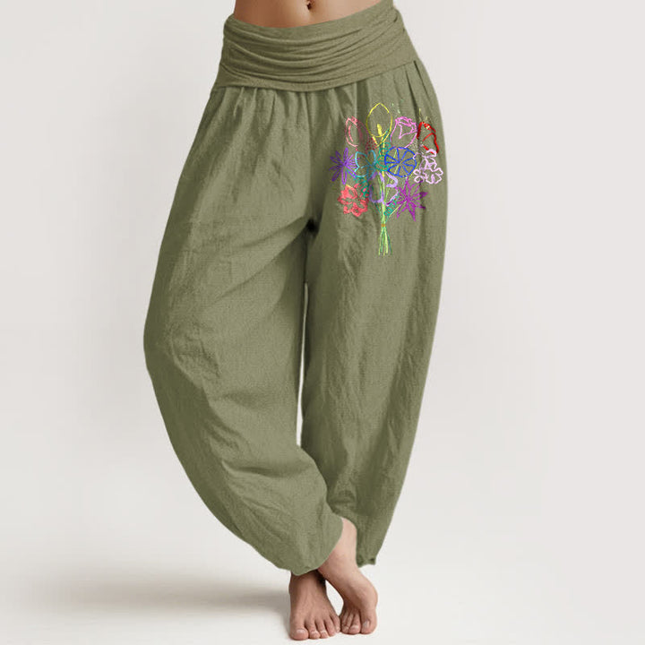Buddha Stones Damen-Haremshose aus reiner Baumwolle mit Blumenmuster und elastischem Bund - Olivgrün - US16, UK/AU20, EU48 (3XL) - image 11