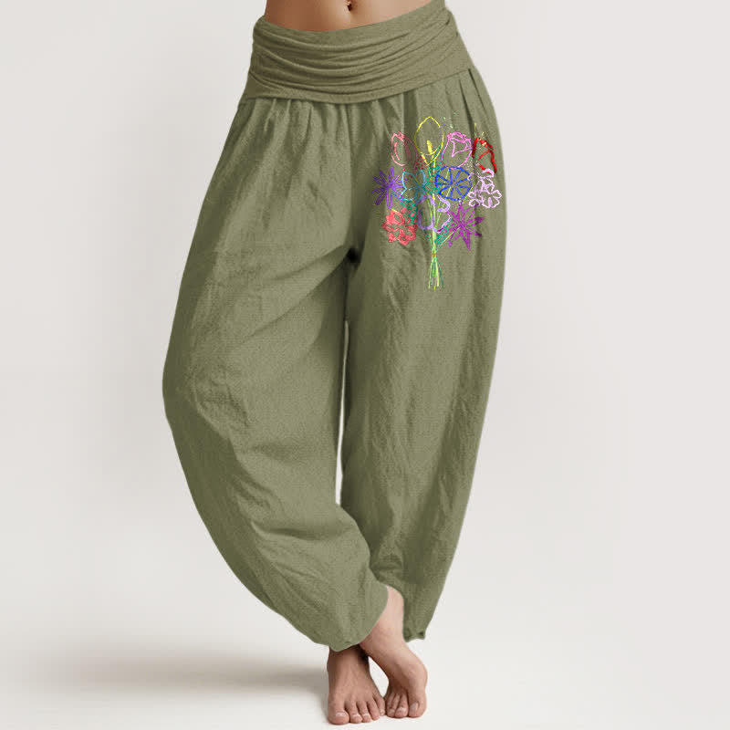 Buddha Stones Damen-Haremshose aus reiner Baumwolle mit Blumenmuster und elastischem Bund - Olivgrün - US16, UK/AU20, EU48 (3XL) - image 11