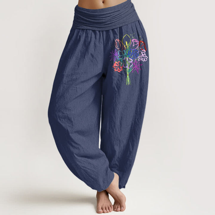 Buddha Stones Damen-Haremshose aus reiner Baumwolle mit Blumenmuster und elastischem Bund - Dunkelschieferblau - US16, UK/AU20, EU48 (3XL) - image 5