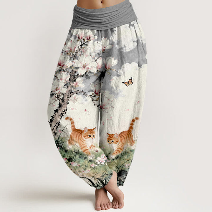 Buddha Stones Damen-Haremshose aus reiner Baumwolle mit orangefarbenem Tabby-Katzenmuster und elastischem Bund in Magnolien-Orange. - Grau - US16, UK/AU20, EU48 (3XL) - image 5