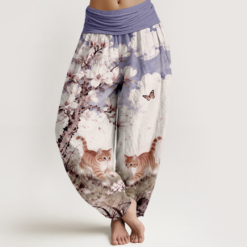 Buddha Stones Damen-Haremshose aus reiner Baumwolle mit orangefarbenem Tabby-Katzenmuster und elastischem Bund in Magnolien-Orange. - Lavendel - US16, UK/AU20, EU48 (3XL) - image 8