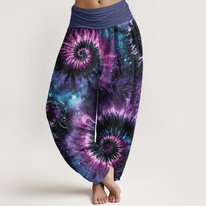 Buddha Stones Damen-Haremshose aus reiner Baumwolle mit kosmischem Spiralmuster und elastischem Bund - Lila - US16, UK/AU20, EU48 (3XL) - image 0