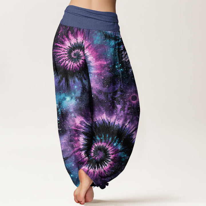 Buddha Stones Damen-Haremshose aus reiner Baumwolle mit kosmischem Spiralmuster und elastischem Bund - image 1