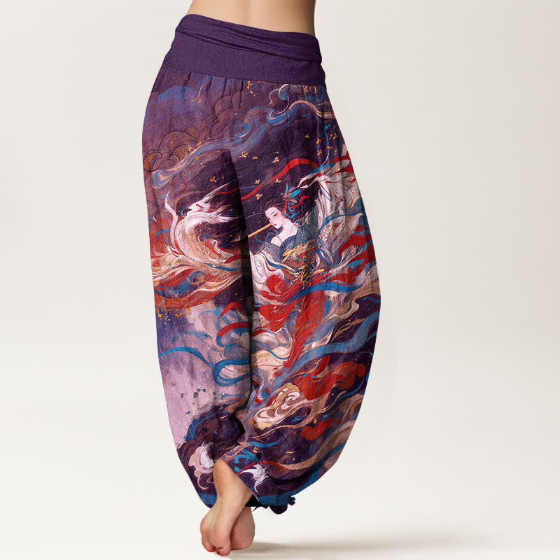 Buddha Stones Baumwoll-Haremshose mit orientalischem Dunhuang-Zeichnungs- und Wolkenmuster, elastischer Bund, Damen - image 9