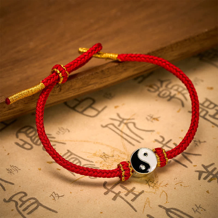 Buddha Stones Handgewebtes Yin-Yang-Glücksarmband aus roter Schnur, verstellbar, geflochten - image 8