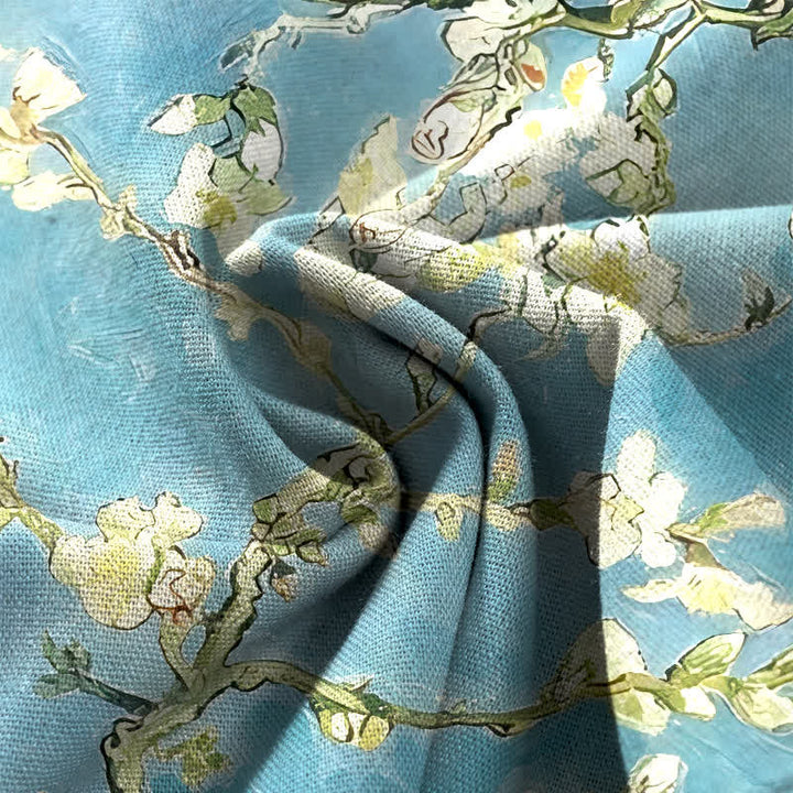 Buddha Stones Baumwoll-Leinen-Hose mit blauem Blumen-Katzenmuster, elastischem Bund, weitem Bein und Taschen - image 3