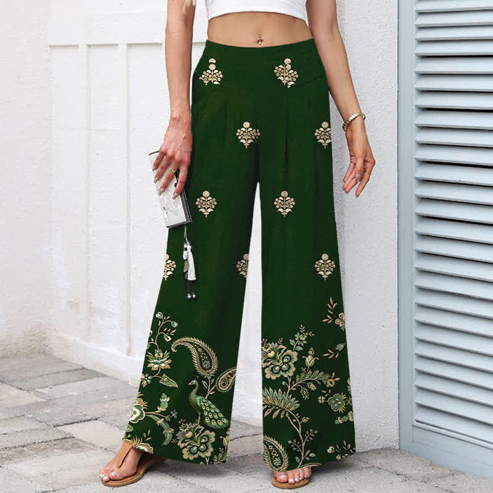 Buddha Stones Baumwoll-Leinen-Hose im Boho-Stil mit floralem Paisley-Muster, elastischem Bund, weitem Bein und Taschen - image 1
