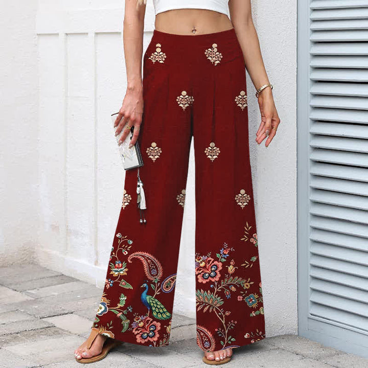 Buddha Stones Baumwoll-Leinen-Hose im Boho-Stil mit floralem Paisley-Muster, elastischem Bund, weitem Bein und Taschen - image 5