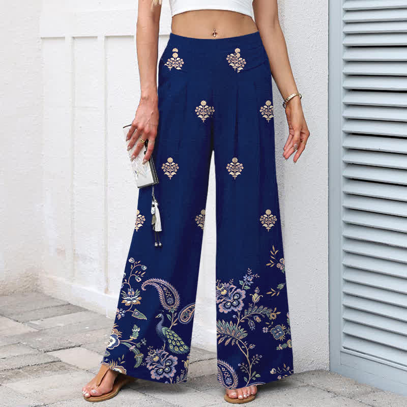 Buddha Stones Baumwoll-Leinen-Hose im Boho-Stil mit floralem Paisley-Muster, elastischem Bund, weitem Bein und Taschen - image 7