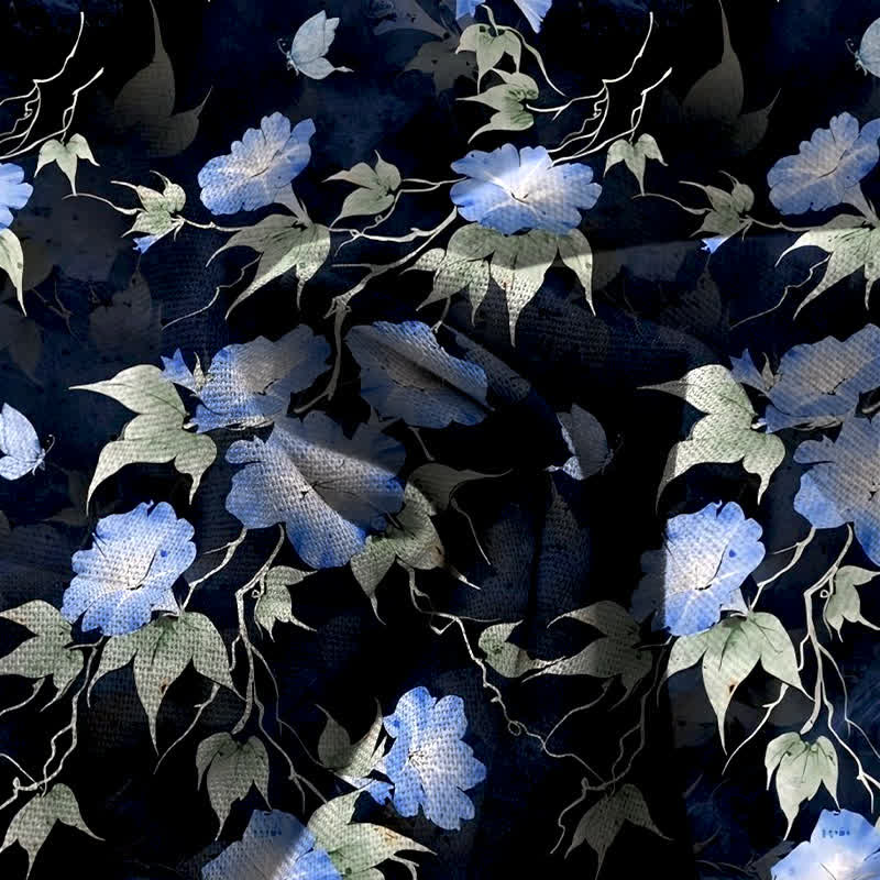 Buddha Stones Baumwoll-Leinen-Hose mit blauem Blumenmuster, elastischem Bund, weitem Bein und Taschen - image 3