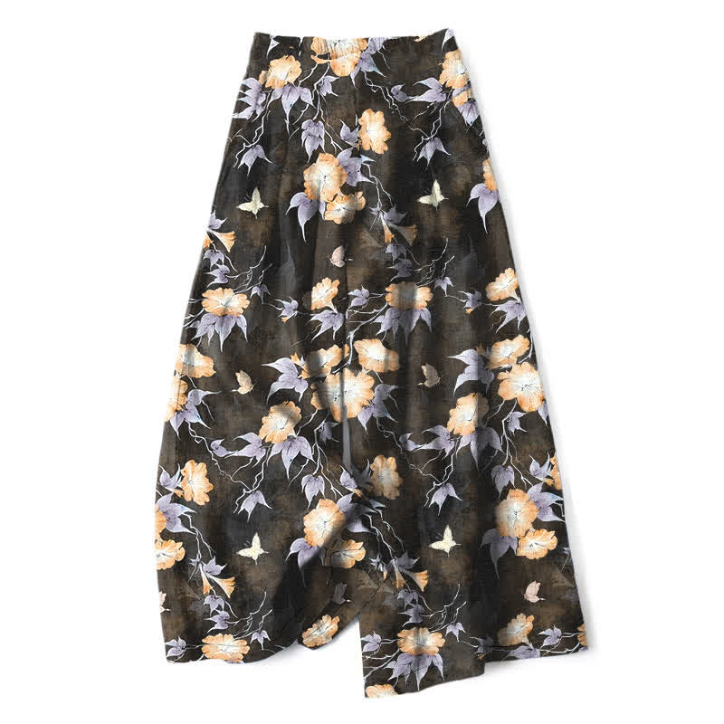 Buddha Stones Baumwoll-Leinen-Hose mit blauem Blumenmuster, elastischem Bund, weitem Bein und Taschen - Goldrute - US16, UK/AU20, EU48 (3XL) - image 6