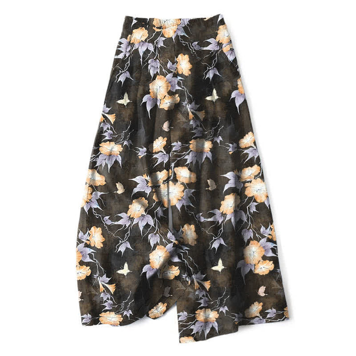 Buddha Stones Baumwoll-Leinen-Hose mit blauem Blumenmuster, elastischem Bund, weitem Bein und Taschen - Goldrute - US16, UK/AU20, EU48 (3XL) - image 6